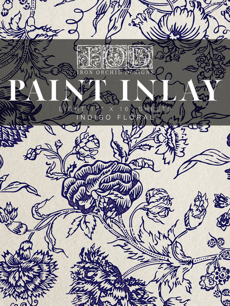 Indigo Floral - IOD Paint Inlays - (8)12x16 sheets *Limited Release*