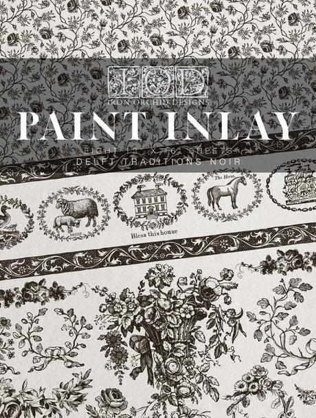 Delft Traditions Noir - IOD Paint Inlays - (8) 12 x 16 sheets